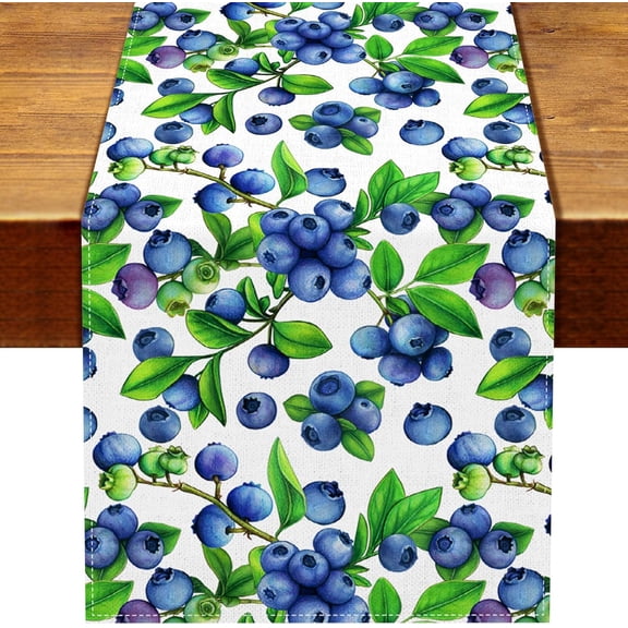Watercolor Blueberry Table Runner Sweet Berry Fruit Wedding Birthday Party Decoration Dining Room Home Kitchen Island Decor