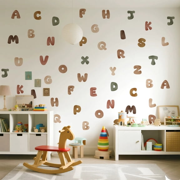 Watercolor Boho Alphabet Wall Decals, Soft Earth Tone Vinyl Letters Wall Stickers for K'ids Nursery, Playroom and Classroom Decor, 36 x 94 Inches