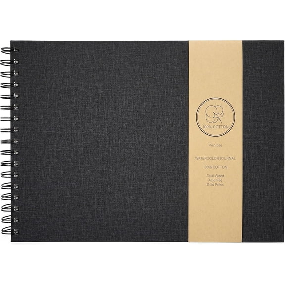 Watercolor Book, 12.1"x9" Watercolor Journal with 36 Sheets 140 LB (300 GSM) Cotton Watercolor Paper, Black Leather Cover Travel Art Journal for Painting & Notes