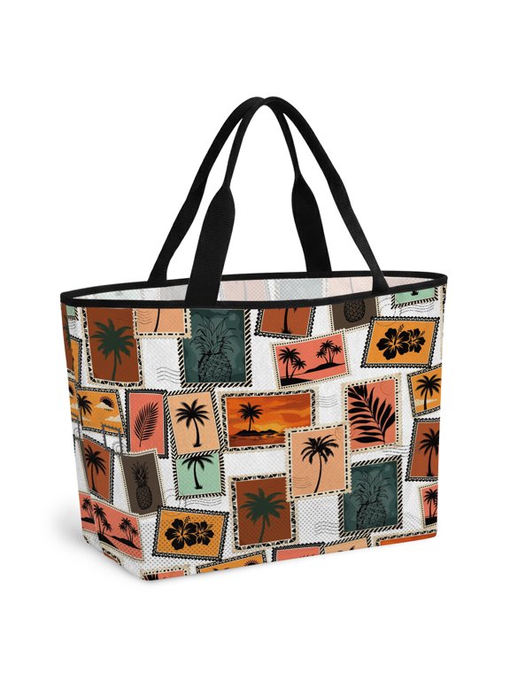 Watercolor Botanical Beach Bag for Women, Large Breathable Mesh Beach Tote Bag, Tropical Fruits Plam Trees Leaves Floral Sandproof Lightweight Travel Bags for Vacation Picnic Swimming Pool