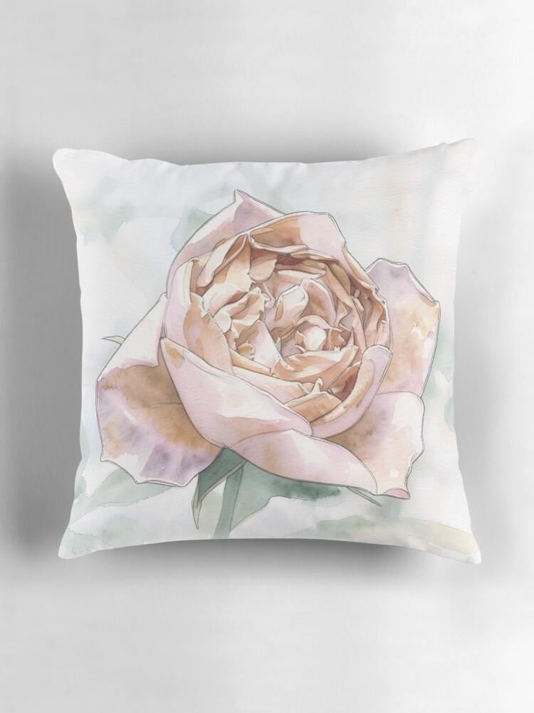 Pink Roses Covers Watercolor Botanical Blush Pink Rose Sage Leaves Throw Pillow Cover ...