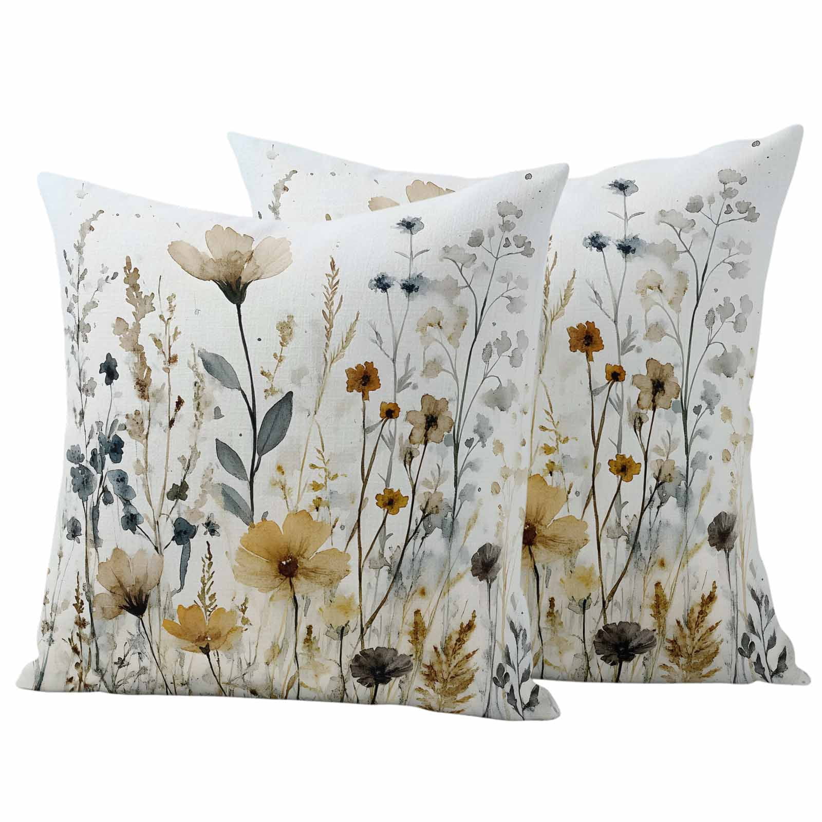 Watercolor Botanical Floral Outdoor Waterproof Pillow Covers, Farmhouse Garden Decorative Square Throw Pillowcase Sofa Cushion Sham for Patio/Couch/Chair, 18"x18" 2 Pack