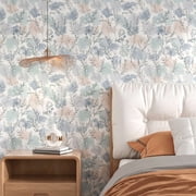 Watercolor Botanical Floral wallpaper.Boho aesthetic artistic style.suitable for interior walls or cupboards.Soft pastel blue and pink hues.