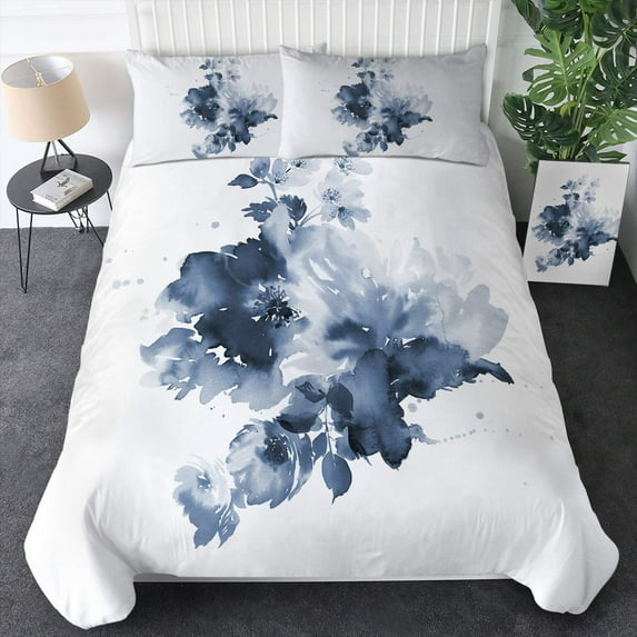 Watercolor Botanical Flower Duvet Cover Set King Size Wildflower Orchid Floral Printed Bedding Set E