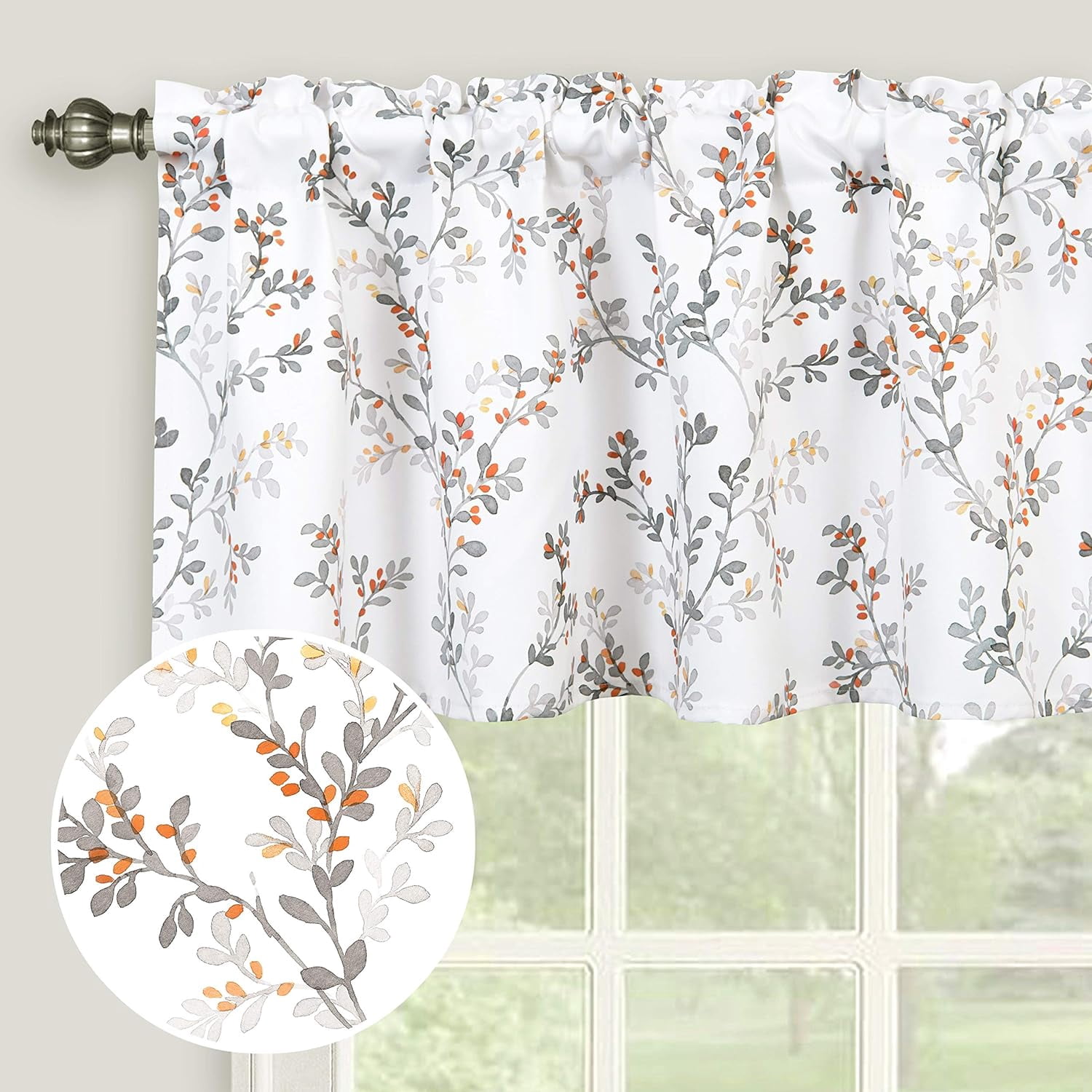 Watercolor Botanical Flowers Leaves Printed Valances for Windows, Rod ...
