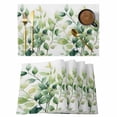 thumbnail image 1 of Watercolor Botanical Green Placemats Set of 6 Eucalyptus Leaves Place Mats Indoor Wipeable Table Mats Washable Cloth Dining Table Placemats for Kitchen Holiday Party Home Decor 13x19 Inch, 1 of 9