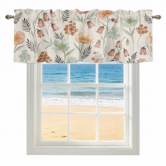Watercolor Botanical Kitchen Valances for Windows 42x12 Inch Kitchen Curtains Valances Rod Pocket Spring Floral Leaves Retro Country Beige Bathroom Window Valances for Window Treatment Decor