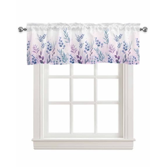 Watercolor Botanical Linen Curtain Valance for Bedroom/Bathroom/Kitchen/Office/Living/Dining Room Windows, Eucalyptus Leaves Flower Herb Rod Pocket Topper Decorative Cafe Drapes Panel 42"x18"