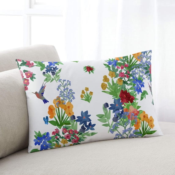 Watercolor Botanical Throw Pillow Cover,Colorful Birds Leaves Seasonal Printed Rectangle Decorative Pillow Case Protector Soft Cushion Cover Lumbar Pillowcase for Couch Sofa Bedroom Decor 16x24 Inch