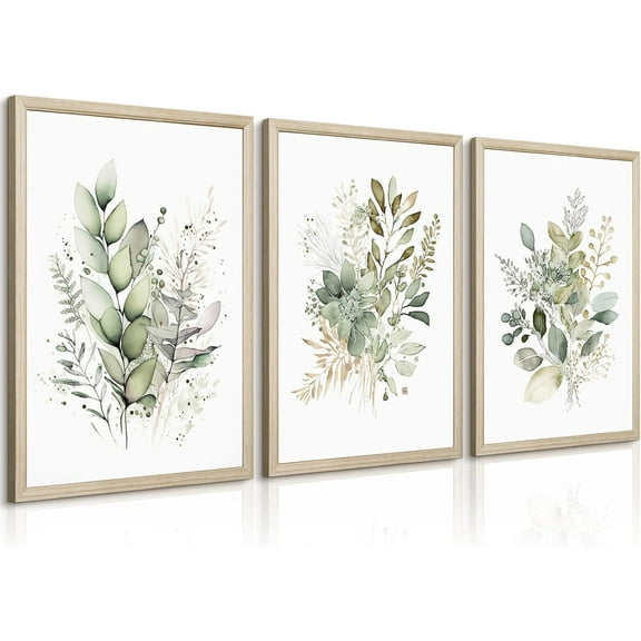 Watercolor Botanical Wall Art Set of 3 Boho Floral Canvas Wall Decor Prints Sage Green Wildflower Wall Art Modern Flower Pictures Botanical Painting for Bedroom Bathroom 12x16 Inch d