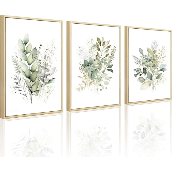 Watercolor Botanical Wall Art Set of 3 Boho Floral Canvas Wall Decor Prints Sage Green Wildflower Wall Art Modern Flower Pictures Botanical Painting for Bedroom Bathroom 16x24 Inch Und