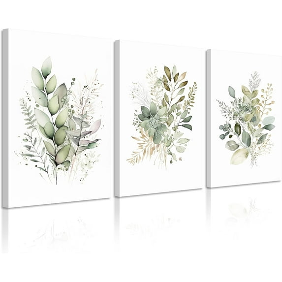 Watercolor Botanical Wall Art Set of 3 Boho Floral Canvas Wall Decor Prints Sage Green Wildflower Wall Art Modern Flower Pictures Botanical Painting for Bedroom Bathroom 12x16 Inch d