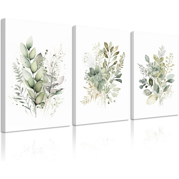 Watercolor Botanical Wall Art Set of 3 Boho Floral Canvas Wall Decor Prints Sage Green Wildflower Wall Art Modern Flower Pictures Botanical Painting for Bedroom Bathroom 16x24 Inch Und