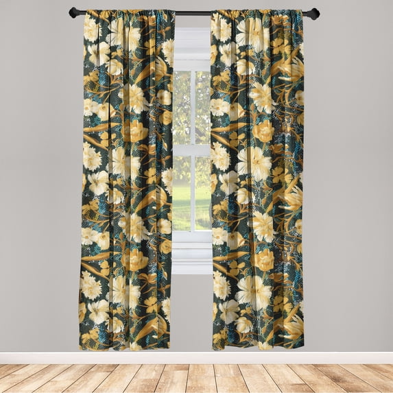 Watercolor Botany Window Curtains, Vintage Design Floral Boho Pattern on Grunge Spots Backdrop, Lightweight Decor 2-Panel Set with Rod Pocket, Pair of - 28"x95", Pale Earth Yellow Cream, by Ambesonne