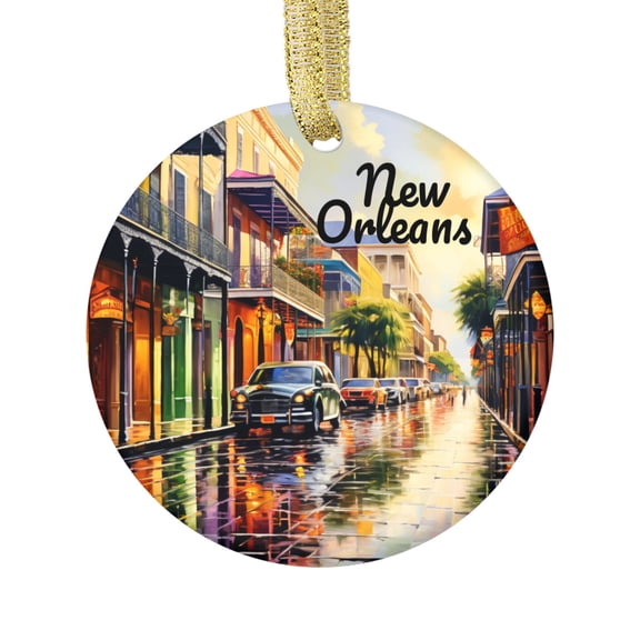 Watercolor Bourbon Street, New Orleans Louisiana LA Tourism Travel Memory Souvenir Landmark Vacation Keepsake Ceramic Christmas Ornament Xmas Holiday Tree Gift