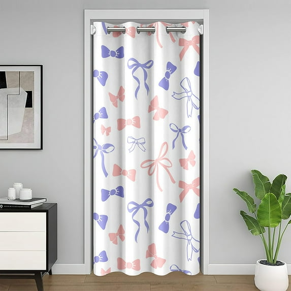 Watercolor Bow Door Curtain Kawaii Pink Purple Bowknot Blackout Curtain ish Fairy Tale Doorway Curtain Teens Princess Bow-tie Privacy Door Drape 1 Panel 42" W X 84" L