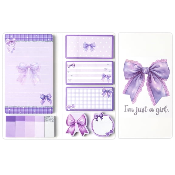 Haooryx Watercolor Bow Sticky Note Purple Memo Pad for Birthday Gift Office Supplies,1pc
