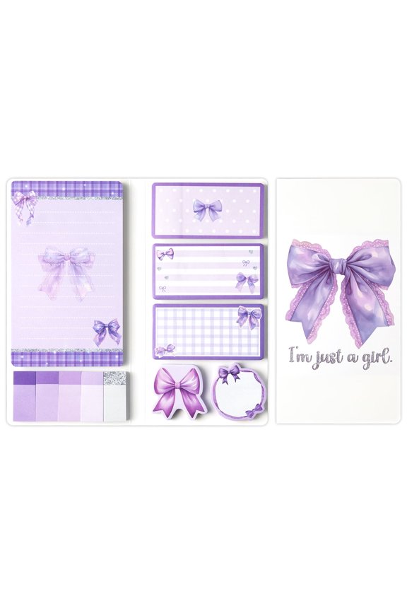 Watercolor Bow Sticky Note Purple Memo Pad for Birthday Gift Office Supplies,1pc