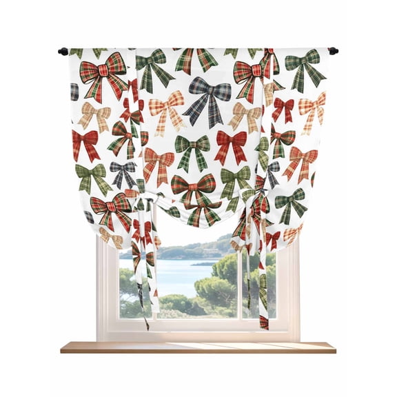 Watercolor Bow Tie Up Curtains for Windows 45 Inch Length Balloon Curtains Kitchen Adjustable Balloon Window Shade Plaid Farmhouse Checkered Tie Up Valance Bathroom Curtain Window 34"x45"