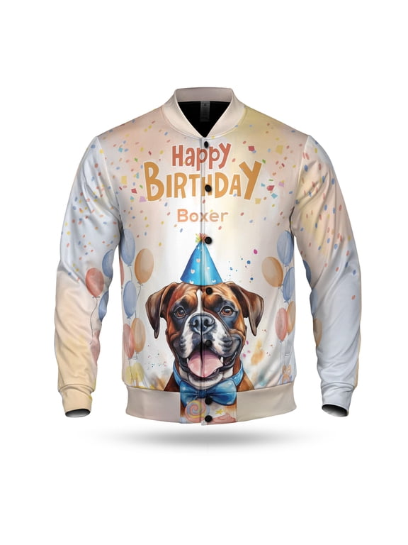 Watercolor Boxer Happy Birthday Celebration Balloons Gift Party All Over Print 3D Baseball Jacket Boxers Dog Lover Gifts Idea Bomber Jacket Softball - 00028