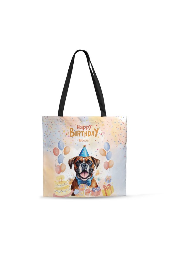 Watercolor Boxer Happy Birthday Celebration Balloons Gift Party All Over Print 3D Canvas Tote Bag Boxers Dog Lover Gifts Idea Reusable Handbag - 00028