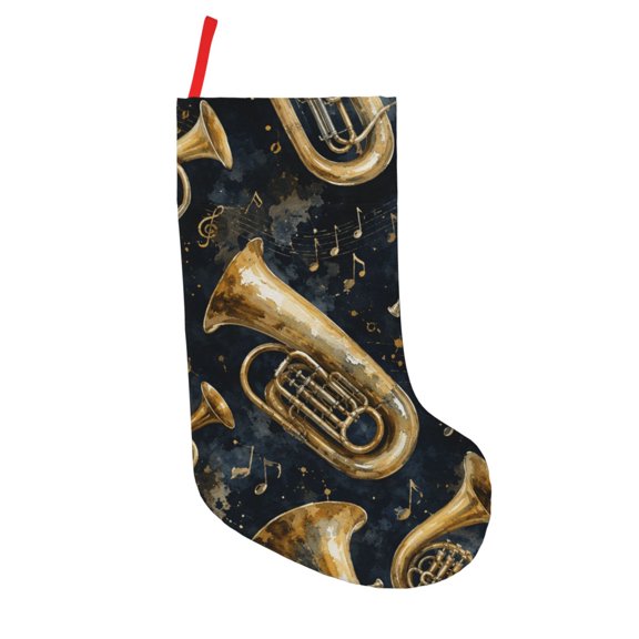 Watercolor Brass Orchestra Print 18 in Christmas Stocking with Hanging Loop Xmas Tree Stocking for Holiday Decor