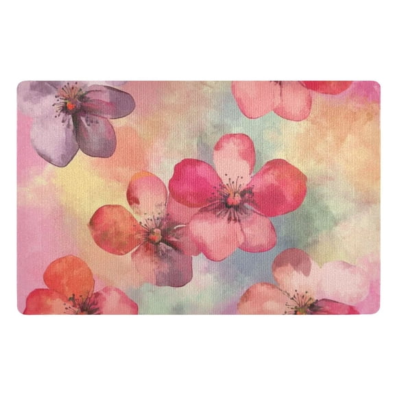 Watercolor Bright Pink Flowers Floor Door Mat Outdoor Indoor for Home Entrance Welcome Mats 32"x20"