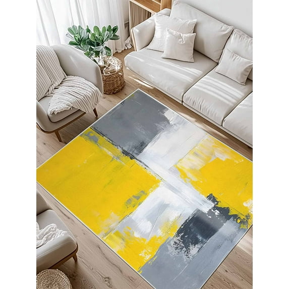 Watercolor Brush Area Rug for Bedroom 2.7x5 Ft Gray Yellow Abstract Modern Graffiti Super Soft fuzzy Throw Rug Non-Slip Fluffy Plush Indoor Floor Carpet for Living Room Nursery Home Decor