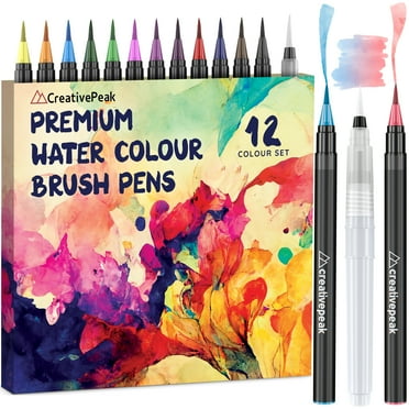 Watercolor Brush Pens, 12 Vibrant Soft Tip Coloring Markers W/ Blending Brush, Premium Art Supplies by Creativepeak