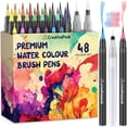 thumbnail image 1 of Watercolor Brush Pens, 48 Vibrant Soft Tip Coloring Markers W/ 2 Blending Brushes, Premium Art Supplies by Creativepeak, 1 of 7