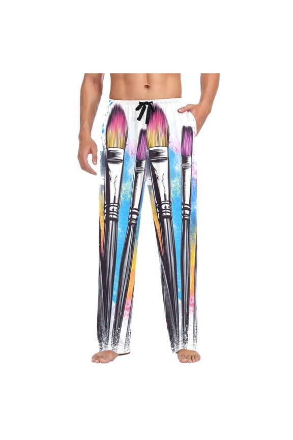 Watercolor Brushes Mens Cotton Pajama Pant Sleep and Lounge Bottons with Pockets