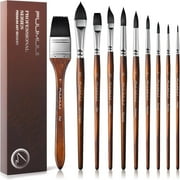 Watercolor Brushes Professional, Fuumuui 10Pcs Synthetic Squirrel Hair Paint Brush Set for Artists with Wide Flat, Round, Detail, Dagger, Cat's Tongue for Watercolor Gouache Inks Painting