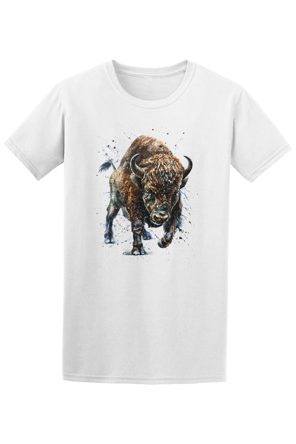 Watercolor Buffalo Bison T-Shirt Men -Image by Shutterstock, Male Medium