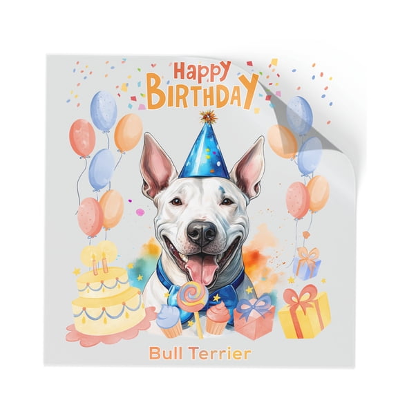 Watercolor Bull Terrier Happy Birthday Celebration Balloons Gift Party Cutout Transfer Sticker Bully Dog Lovers Gifts Idea Transparent Decal Art Decor - 00028