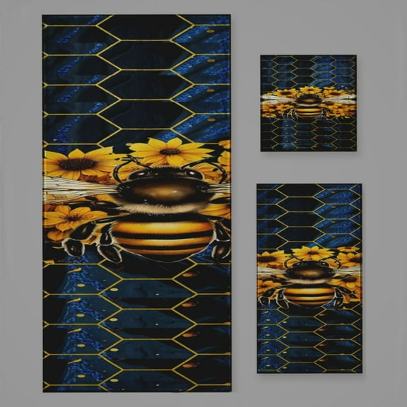 Watercolor Bumblebee With Yellow Sunflowers Bath Towel Sets For Bathroom Hand Towels Fingertip Towels 3 Piece Soft Absorbent For Bathroom Kitchen Hotel Beach