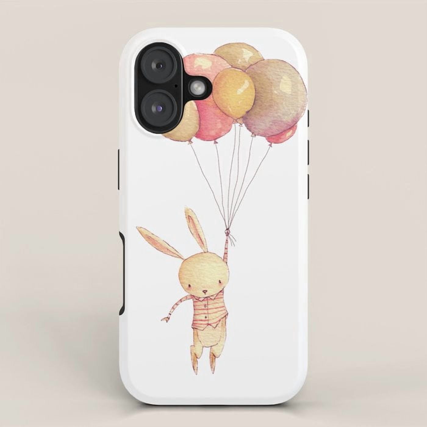 Simple Rabbit Balloon Watercolor Bunny with Pink and Golden Yellow Balloons Tough Phone Case ...