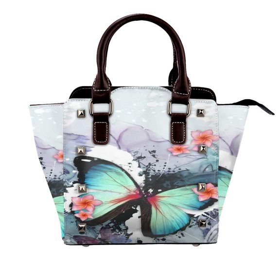 Watercolor Butterflies And Flowers Rivet Fashion One-Shoulder Women's Handbag Tote Bag