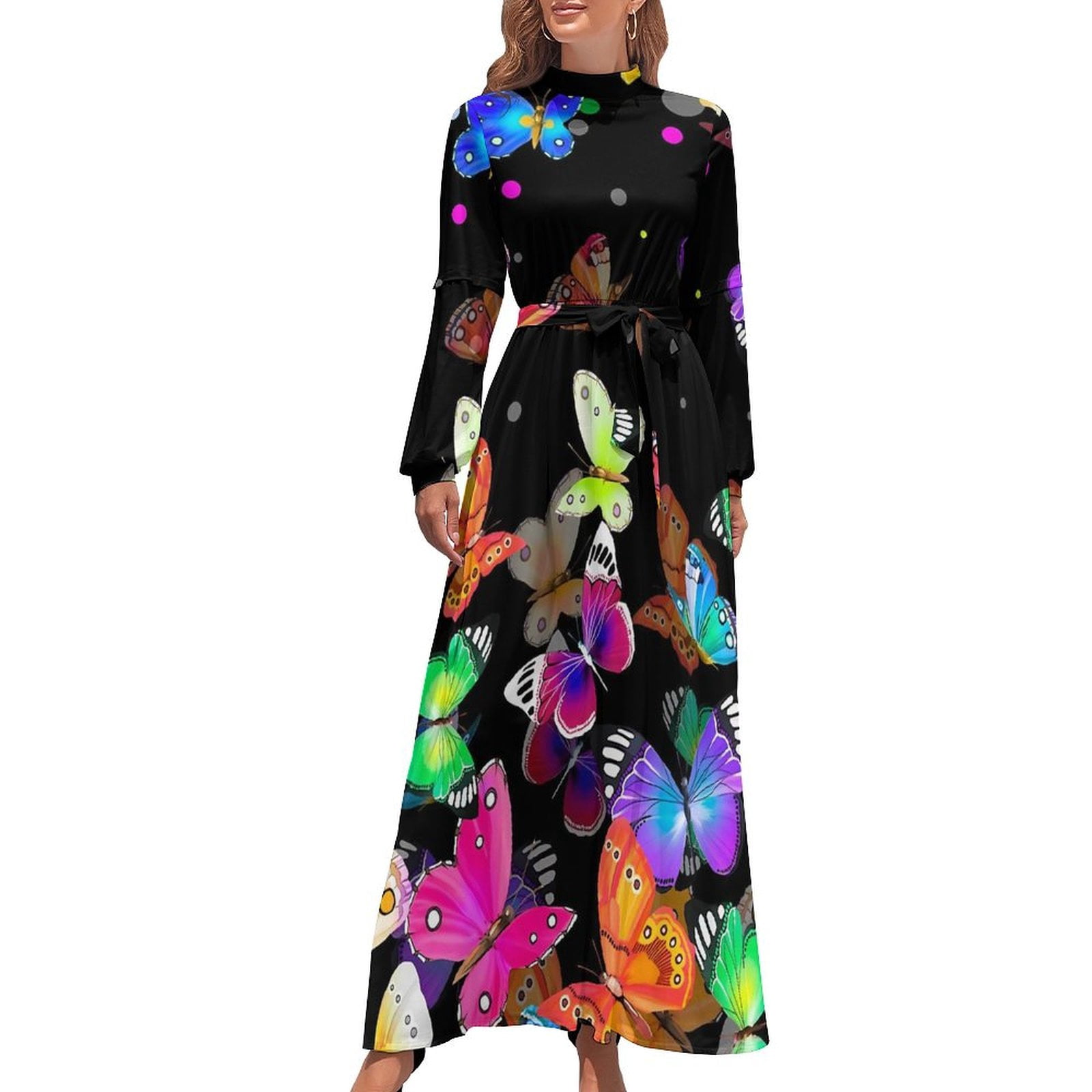 01. Maxi dress, Butterfly print long dress. vacation, beach, resort, summer
