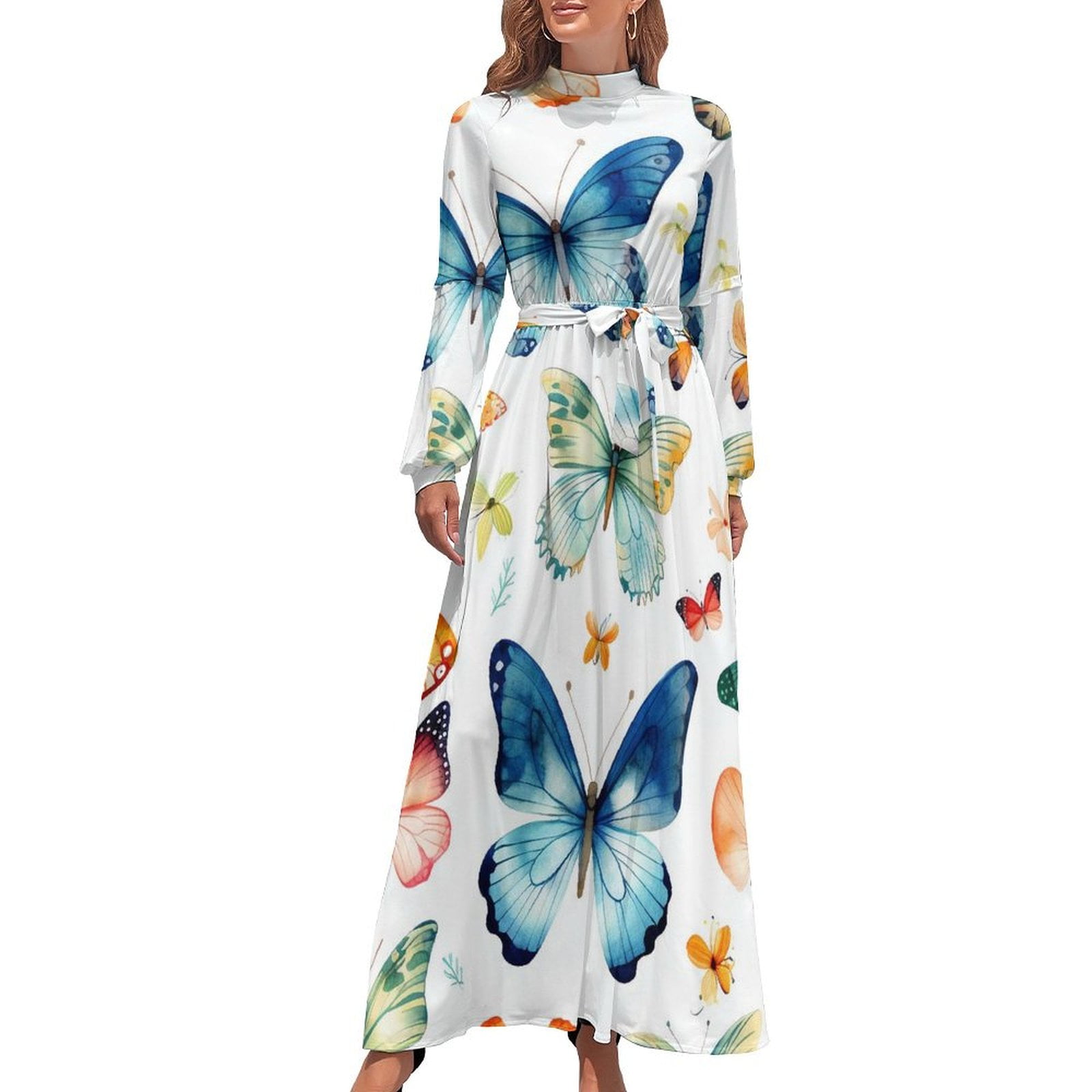 01. Maxi dress, Butterfly print long dress. vacation, beach, resort, summer main image 1