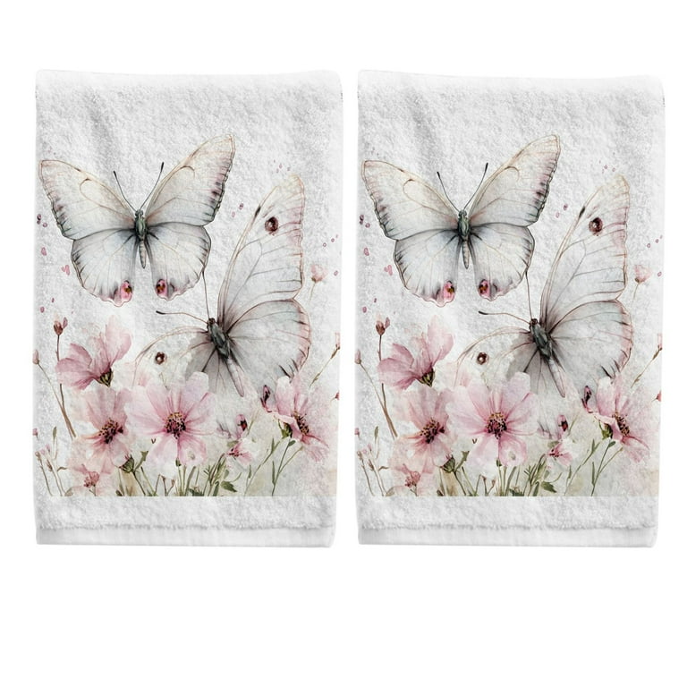 Watercolor Butterflies Flower Hand Towels Set for Bathroom Cotton