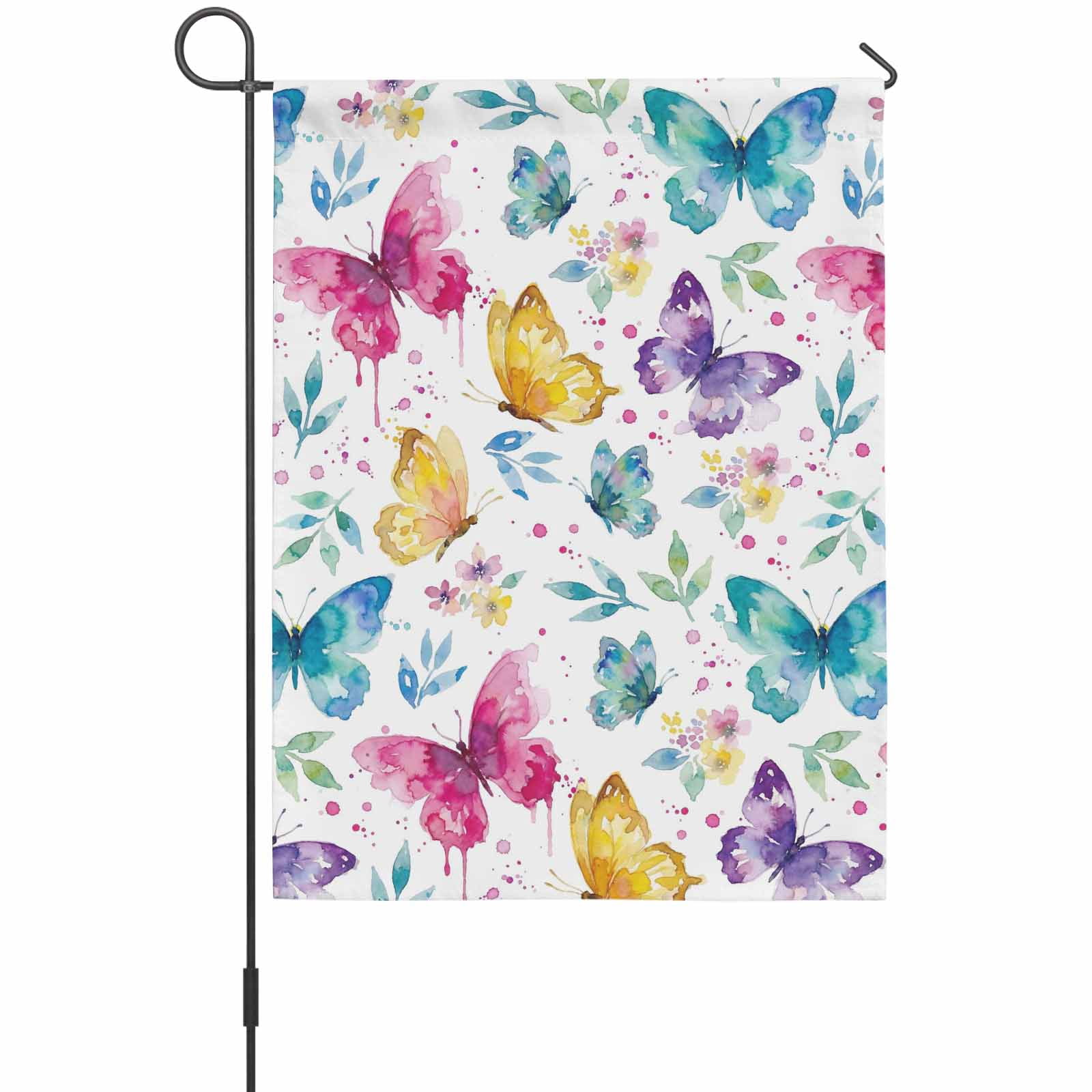 Watercolor Butterflies House Flag 28 x 40 Inches, Yellow Pink Blue Butterfly Spring Weather Proof Outdoor Patio Flags Double Sided Small House Decoration for Yard Lawn Outside Home