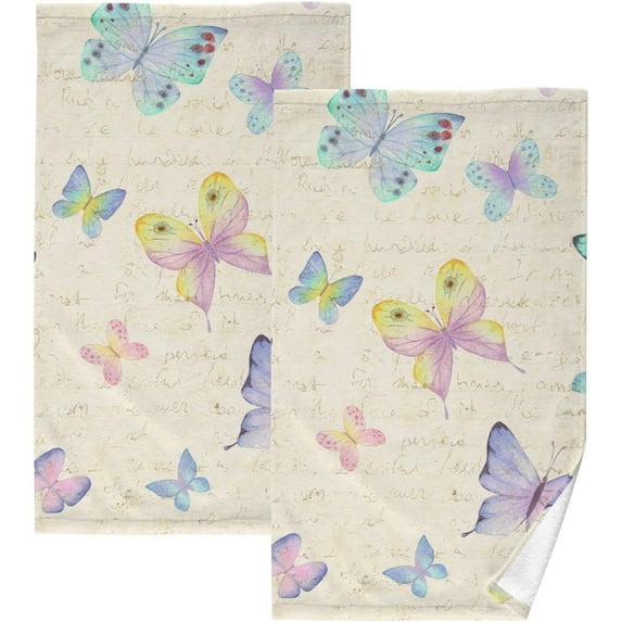 Watercolor Butterflies Towels 2 Piece Washcloth Hand Towels, Highly Absorbent Towels for Bathroom, Hotel, Gym and Spa 28 X 16 Inches