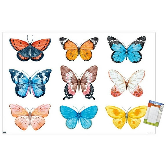 Watercolor Butterflies Wall Poster, 22.375" x 34"