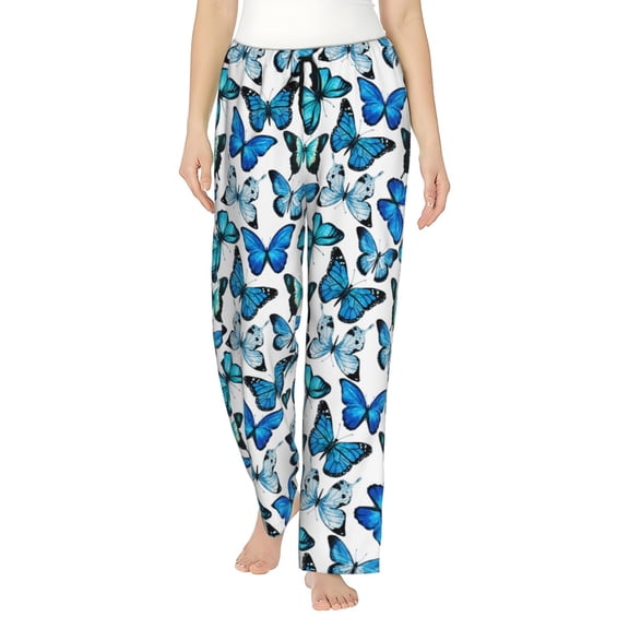Watercolor Butterflies Women's Comfy Pajama Pants with Pockets,Soft Stretch Drawstring Lounge Pants, Soft Casual Wide Leg PJS Sleep Bottoms 3X-Large