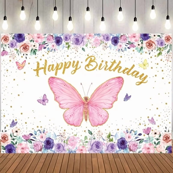 Watercolor Butterfly Backdrop - 5x3ft Birthday Party Decorations for Girls' Spring Celebrations
