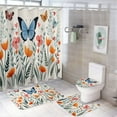 thumbnail image 1 of Watercolor Butterfly Bathroom Sets with Shower Curtain And Rugs, Incl with 12 Hooks，Toilet Lid Oval Rug, 1 of 8