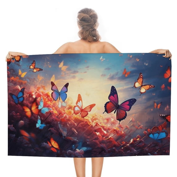 Watercolor Butterfly Beach Towel, Microfiber Beach TowelsAbsorbent, Compact, Beach Blanket, Lightweight Towel for The Swimming