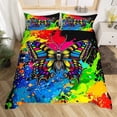 thumbnail image 1 of Watercolor Butterfly Bedding Set for Girls Women, Rainbow Graffiti Tie Dye Comforter Cover, Moth Rustic Animal Duvet Cover, 3D Wildlife Wild Animals Bed Sets Blue Teal Green Yellow Red Black, 1 of 4