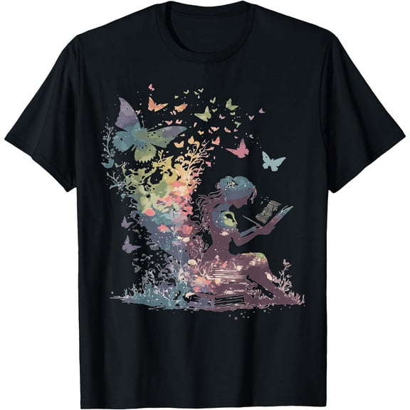 Watercolor Butterfly Fairy Read Book Library Fantasy Novel T-Shirt