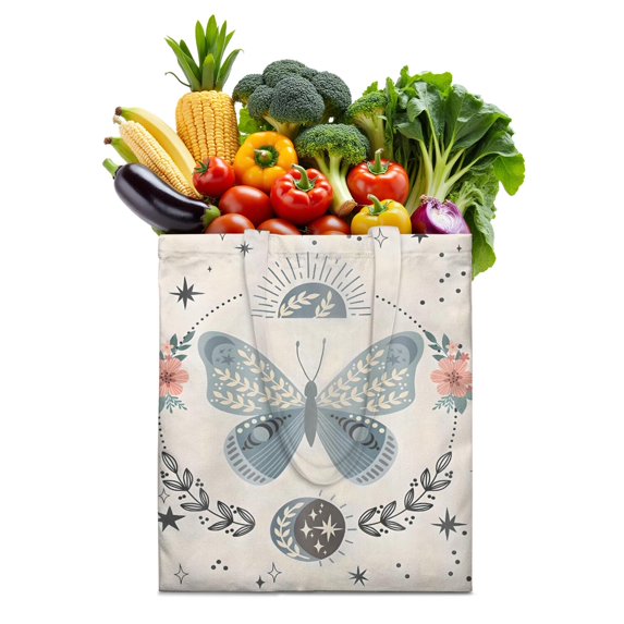Watercolor Butterfly Floral Canvas Tote Bag – Romantic Nature-Inspired Reusable Cotton Shopping Bag with Artistic Fantasy Garden & Starry Sky Design for Women, Teens, Aesthetic Gift Lovers